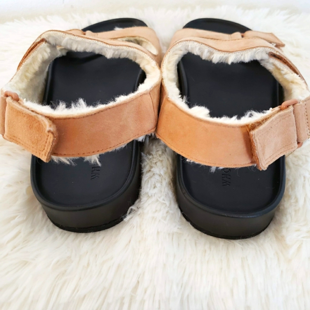 WHO WHAT WEAR Ally Suede Sherpa Lined Tan Strappy Sandals--NEW--7.5 - Picture 5 of 10